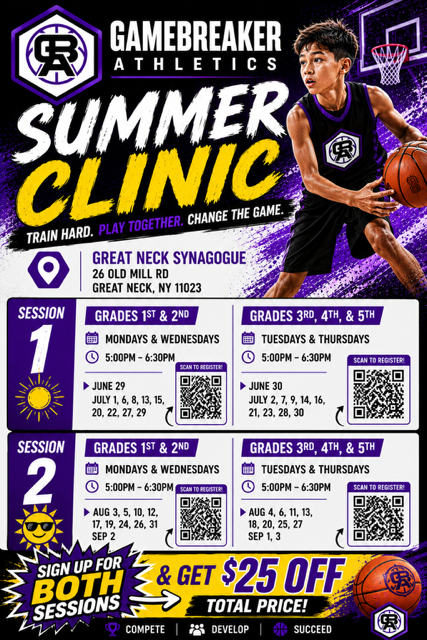 Gamebreaker Athletics Summer Basketball Clinic Flyer