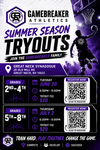 Gamebreaker Athletics Summer Basketball Season Tryouts Flyer
